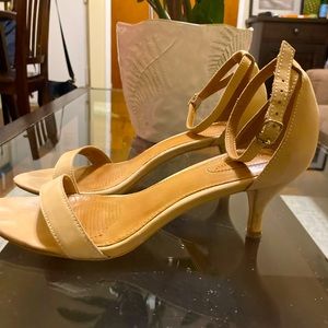 All leather tan kitten heel sandals